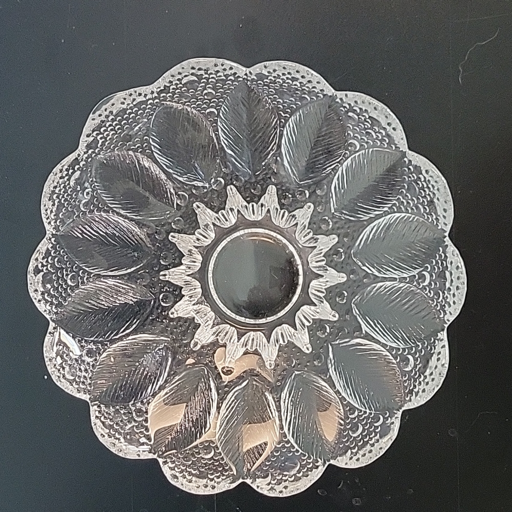 Lausitzer Lead Crystal Glass Shallow Bowl Candlestick Holder Medea Dew Drop Leaf